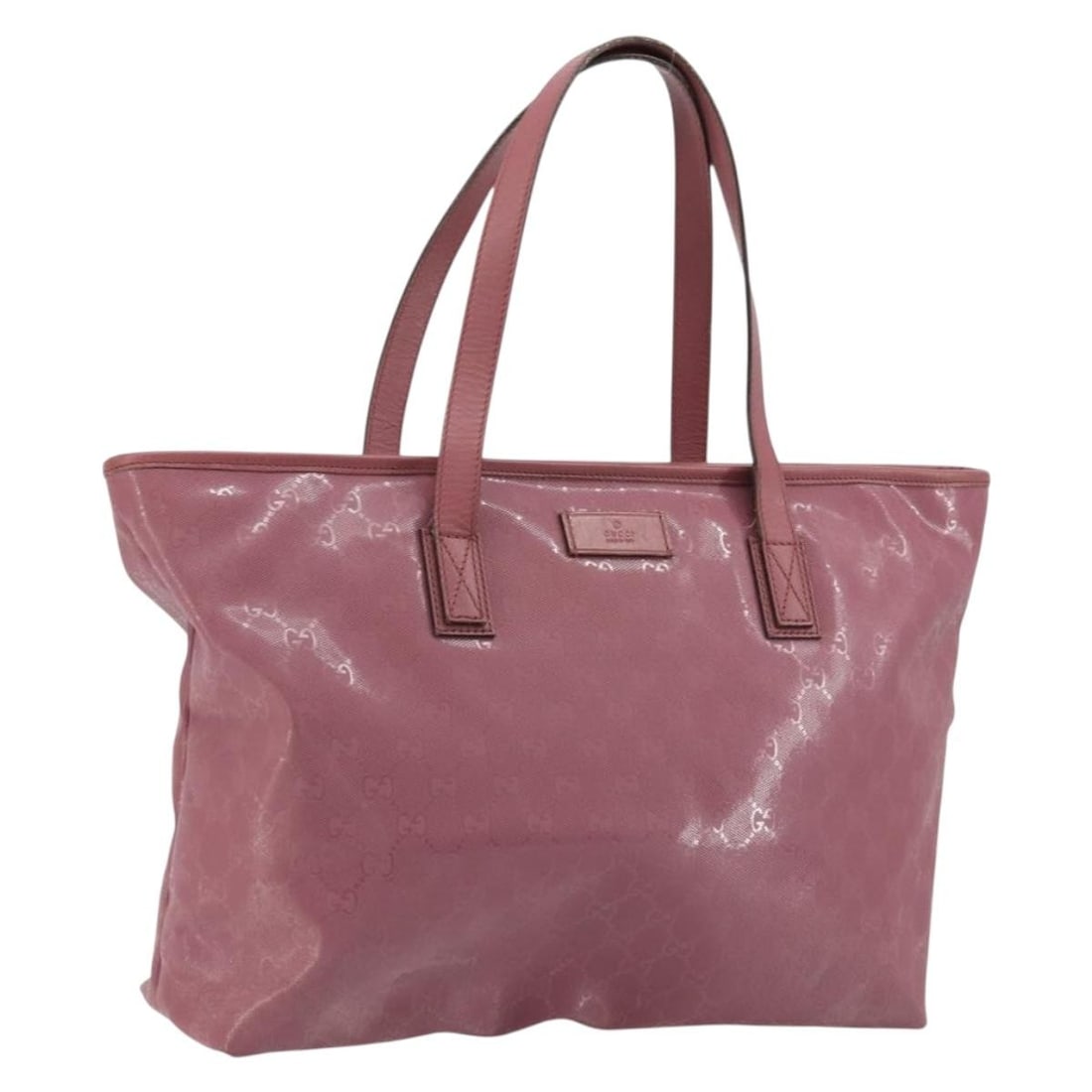 Gucci 211137 Women's PVC Leather Tote in Pink Gold: Gucci 211137 Women's PVC Leather Tote in Pink Gold Gucci tote bag in pink and gold GG canvas with PVC leather trim. Made in Italy, this women's bag is offered as the item only; the box and dust bag ar