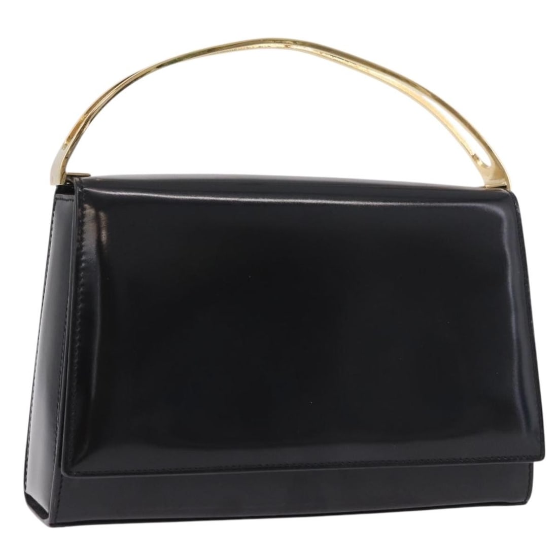 CELINE patent leather handbag black with gold tone Italy: CELINE patent leather handbag black with gold tone Italy A CELINE hand bag in black and gold patent leather, made in Italy. The bag measures approximately 22 cm W x 14 cm H x 6 cm D, with a handle dro