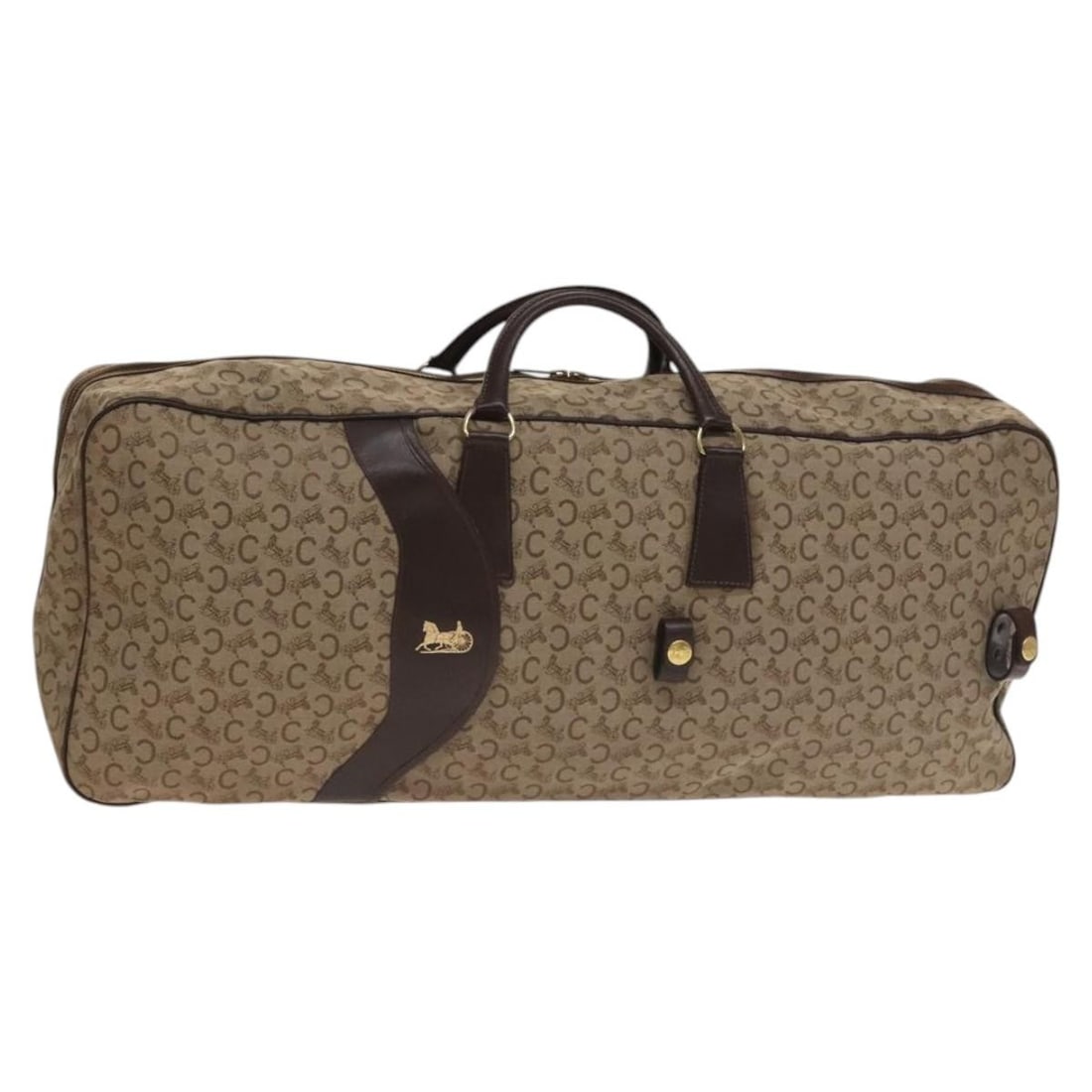 CELINE C Sulky Canvas Boston Bag Beige Gold France: CELINE C Sulky Canvas Boston Bag Beige Gold France CELINE Boston Bag in beige and gold canvas, made in France. This women's bag features a structured Boston bag style with a handle drop of approximate