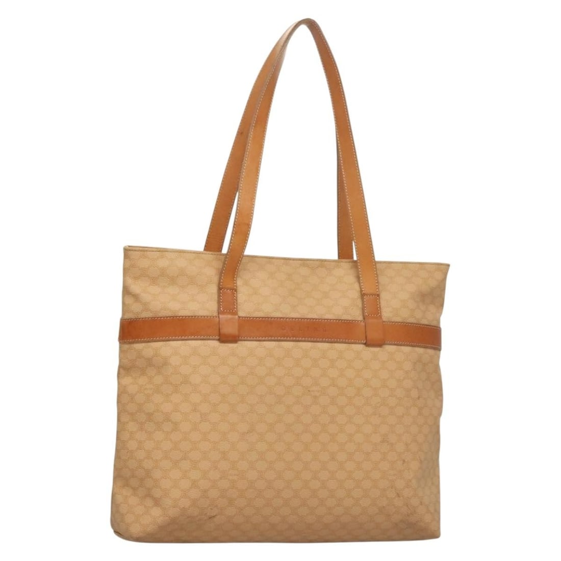 CELINE Beige Gold Macadam Canvas Tote Bag PVC Made in Italy: CELINE Beige Gold Macadam Canvas Tote Bag PVC Made in Italy This authentic CELINE Macadam Canvas Tote Bag showcases a stylish blend of beige and gold in PVC leather, making it a chic accessory for eve