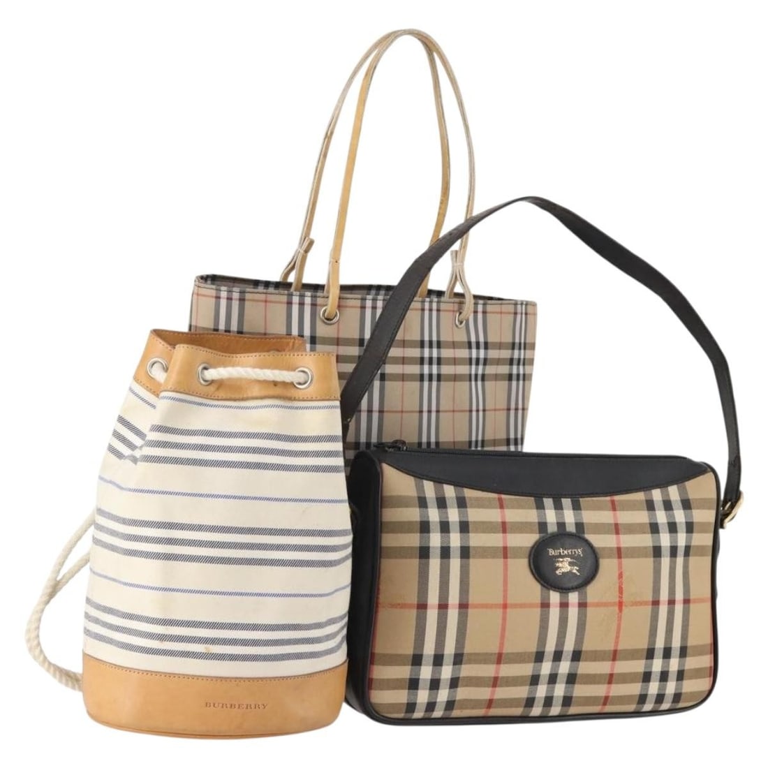 Set of Three Burberry Nova Check Canvas Shoulder Bags Beige White (1 of 18)