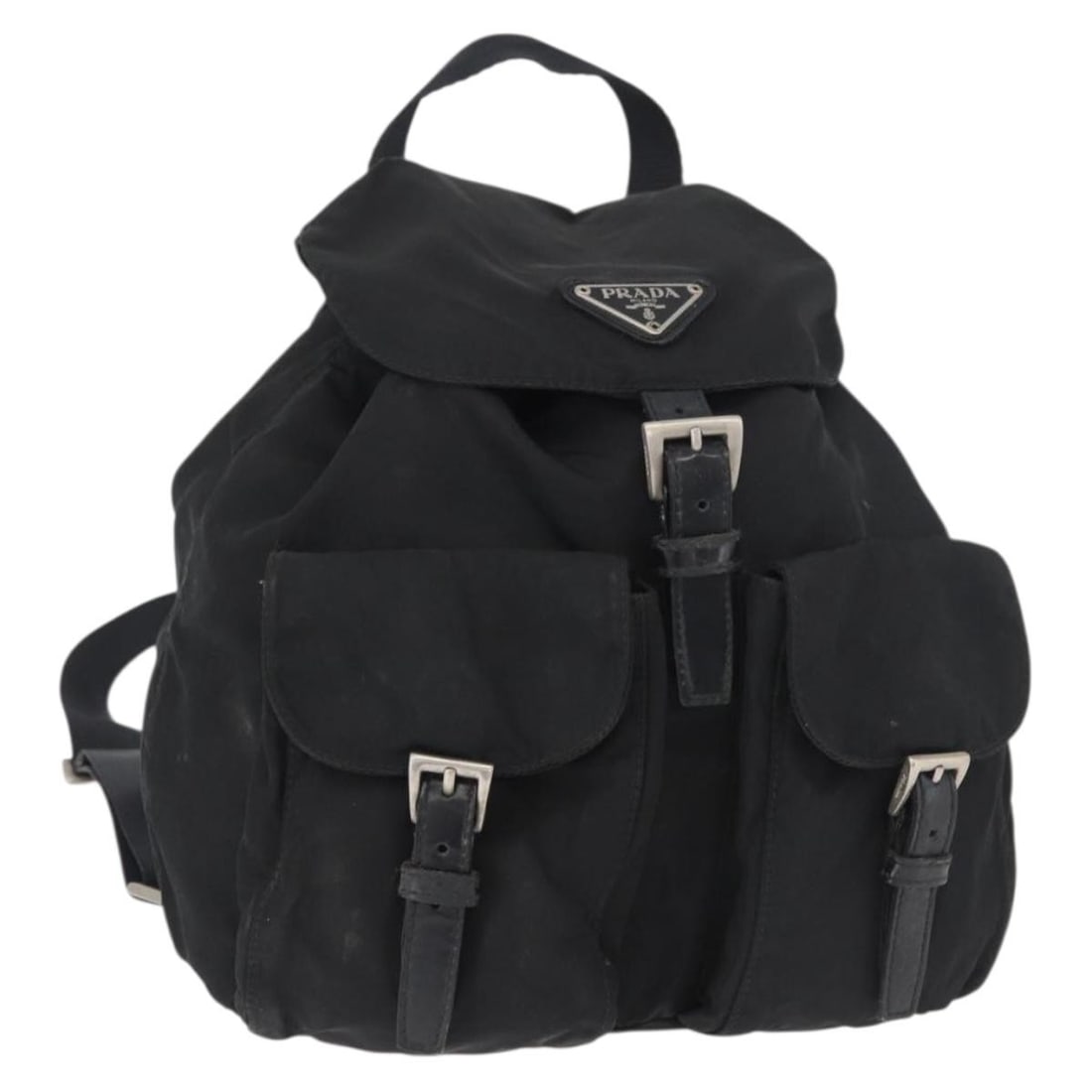 PRADA Black Nylon Backpack Silver Tone Made in Italy: PRADA Black Nylon Backpack Silver Tone Made in Italy Authentic Prada women's backpack in black nylon with silver-tone accents, made in Italy. This pre-owned bag includes only the item shown and does n