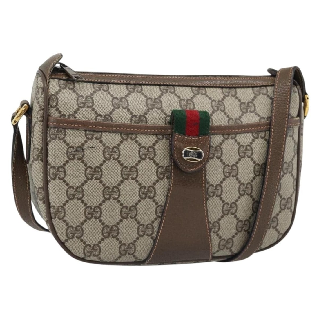 Gucci Sherry Line GG Supreme PVC Shoulder Bag Beige Gold: Gucci Sherry Line GG Supreme PVC Shoulder Bag Beige Gold This Gucci GG Supreme Web Sherry Line shoulder bag is crafted in beige and gold PVC leather/GG canvas. It features a shoulder strap and measure