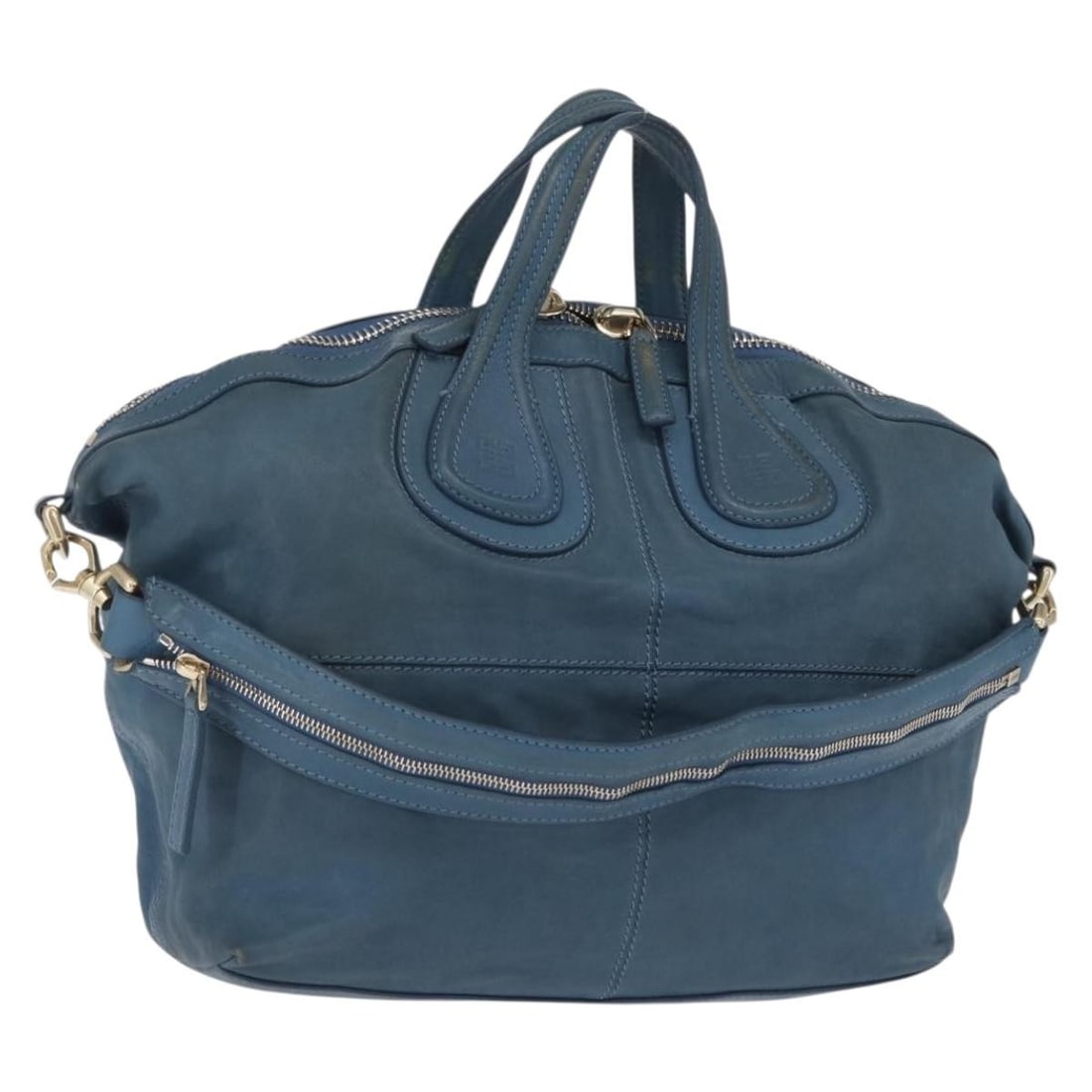 Blue Leather Givenchy Handbag with Shoulder Strap Two Way Design: Blue Leather Givenchy Handbag with Shoulder Strap Two Way Design This Givenchy 2-way handbag is crafted from blue and silver leather and can be carried by hand or worn with the included shoulder strap