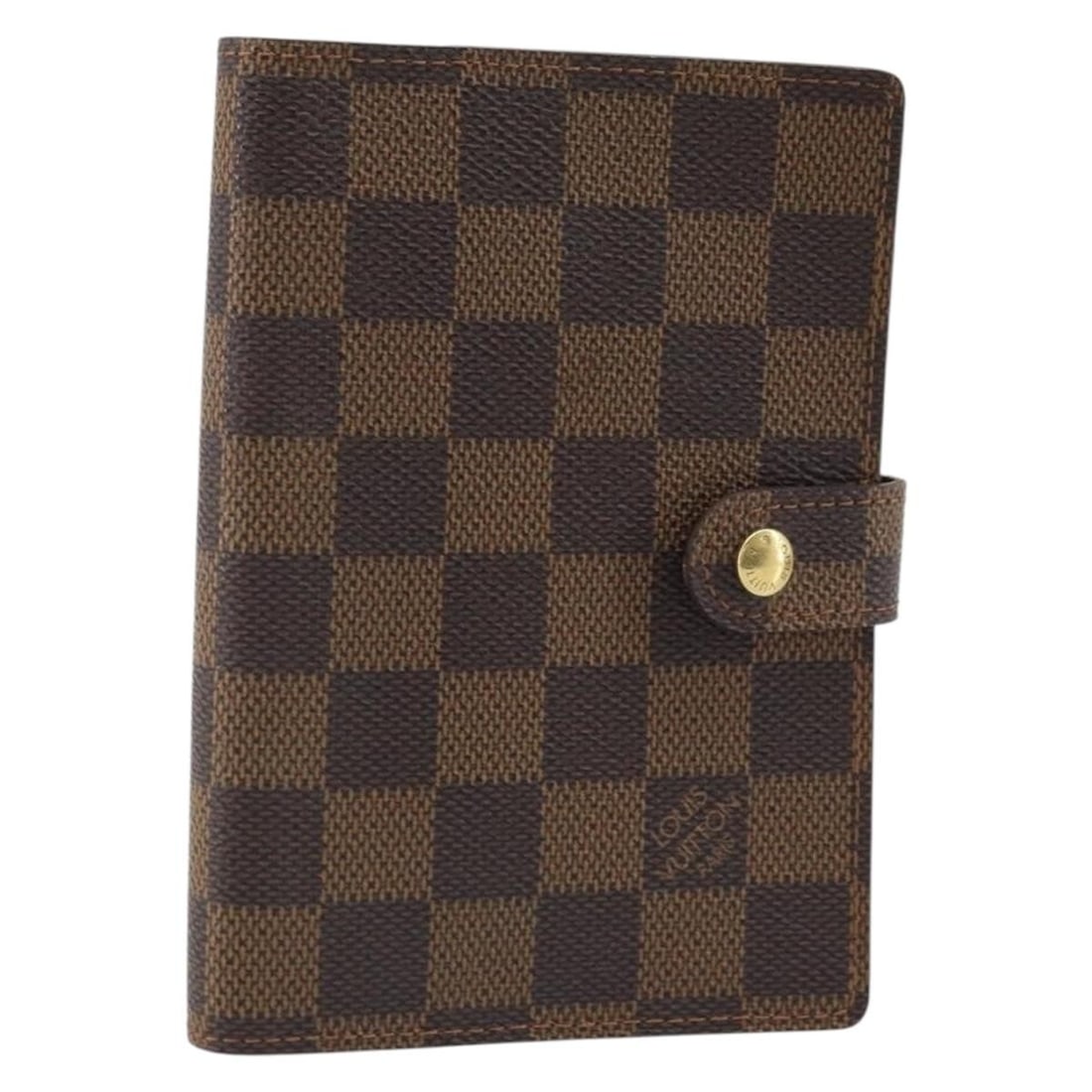 Louis Vuitton Damier Ebene Canvas Agenda PM Planner Cover R20700: Louis Vuitton Damier Ebene Canvas Agenda PM Planner Cover R20700 This is a Louis Vuitton Damier Ebene Agenda PM day planner cover crafted from Damier Ebene canvas. The cover features a button clasp cl