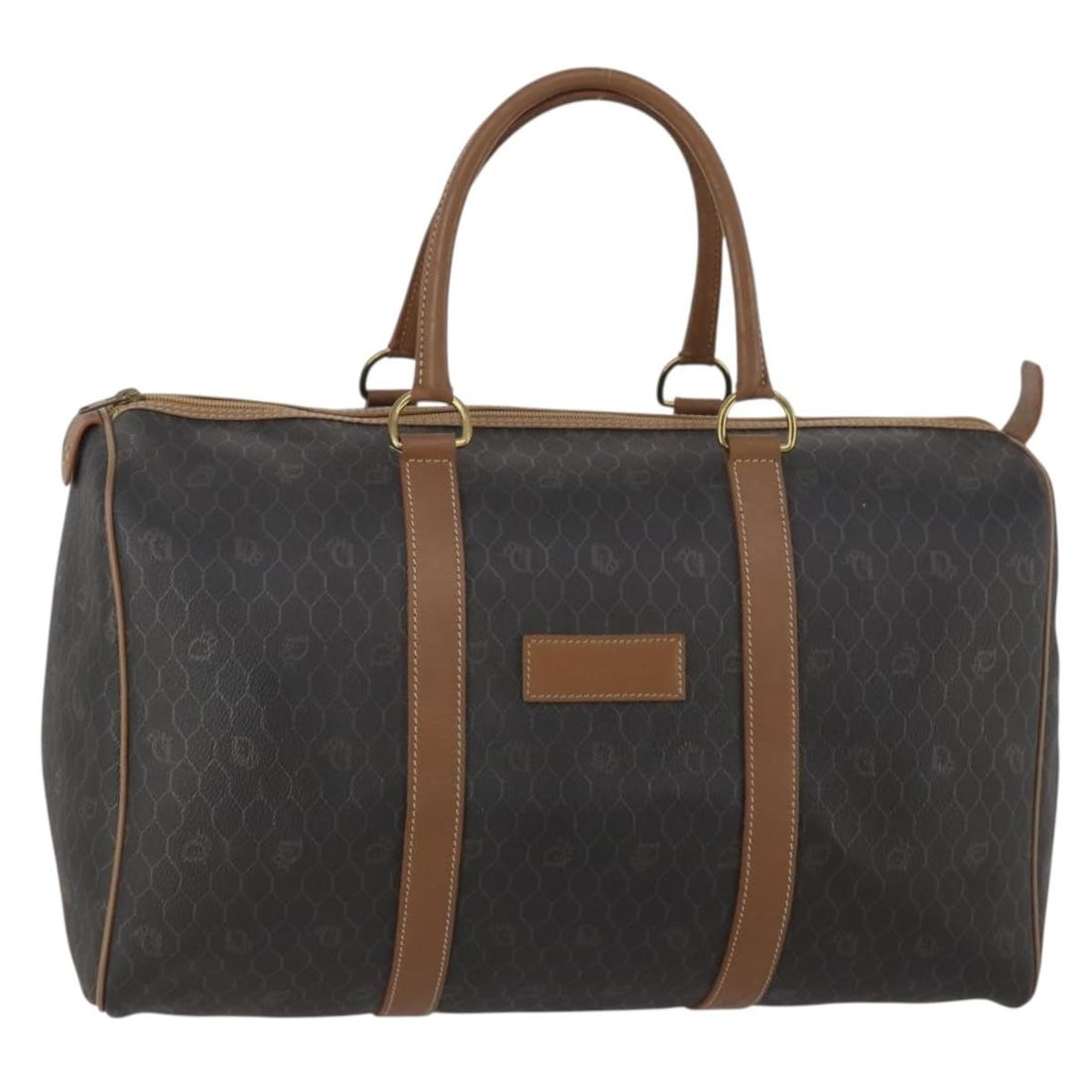 Christian Dior Honeycomb Canvas PVC Boston Bag Black Gold France: Christian Dior Honeycomb Canvas PVC Boston Bag Black Gold France A Christian Dior Boston bag in black and gold, crafted from PVC leather and honeycomb canvas. It features a structured silhouette with 