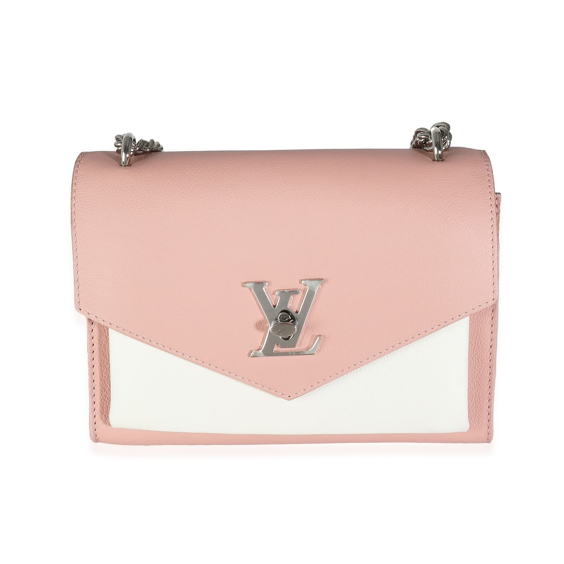 Louis Vuitton MyLockme BB Tricolor Leather Crossbody Shoulder Bag: Louis Vuitton MyLockme BB Tricolor Leather Crossbody Shoulder Bag A pre-owned Louis Vuitton MyLockme BB handbag in a tricolour soft calfskin design with black, pink, and white coloring. It features a 