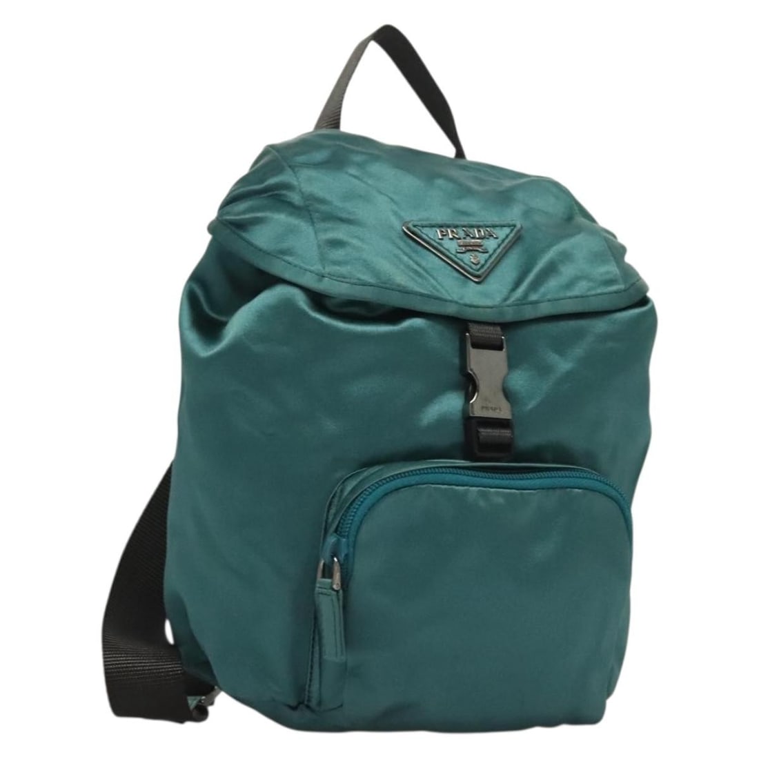 PRADA Blue Satin Womens Backpack Made in Italy: PRADA Blue Satin Womens Backpack Made in Italy Prada women's backpack made in Italy with a satin exterior in blue. The bag measures approximately 19 cm W x 28 cm H x 11 cm D (7.5 x 11.0 x 4.3 in). It 