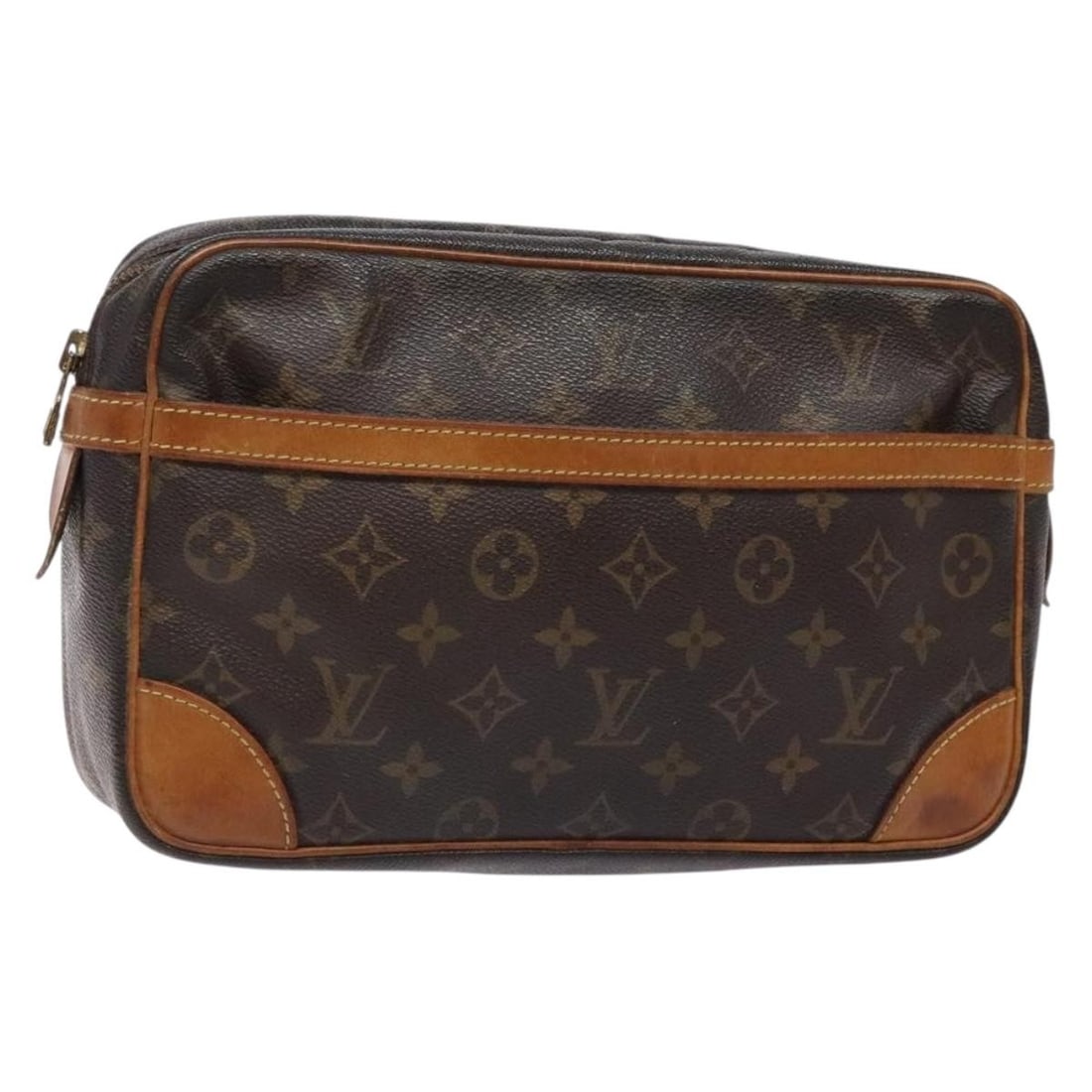 LOUIS VUITTON Monogram Compiegne 28 Clutch Bag M51845 France: LOUIS VUITTON Monogram Compiegne 28 Clutch Bag M51845 France This authentic Louis Vuitton Monogram Compiegne 28 Clutch Bag is a stylish accessory that showcases the brand's iconic monogram canvas. Mea