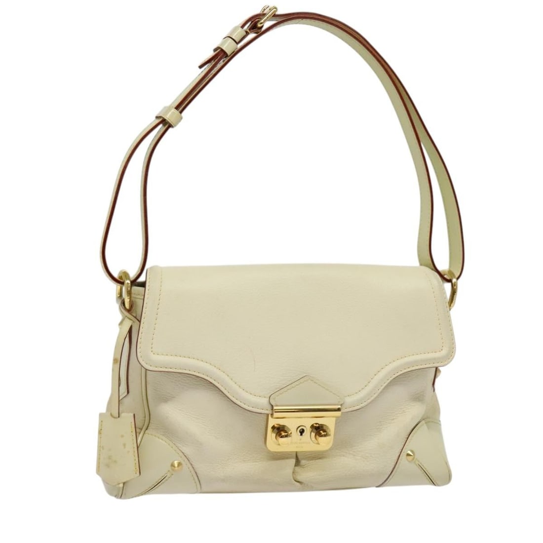 Louis Vuitton M95845 Suhari white leather shoulder bag: Louis Vuitton M95845 Suhari white leather shoulder bag Louis Vuitton Suhari Resensual shoulder bag in white leather. This women's shoulder bag includes two keys and a clochette. Condition is heavily u