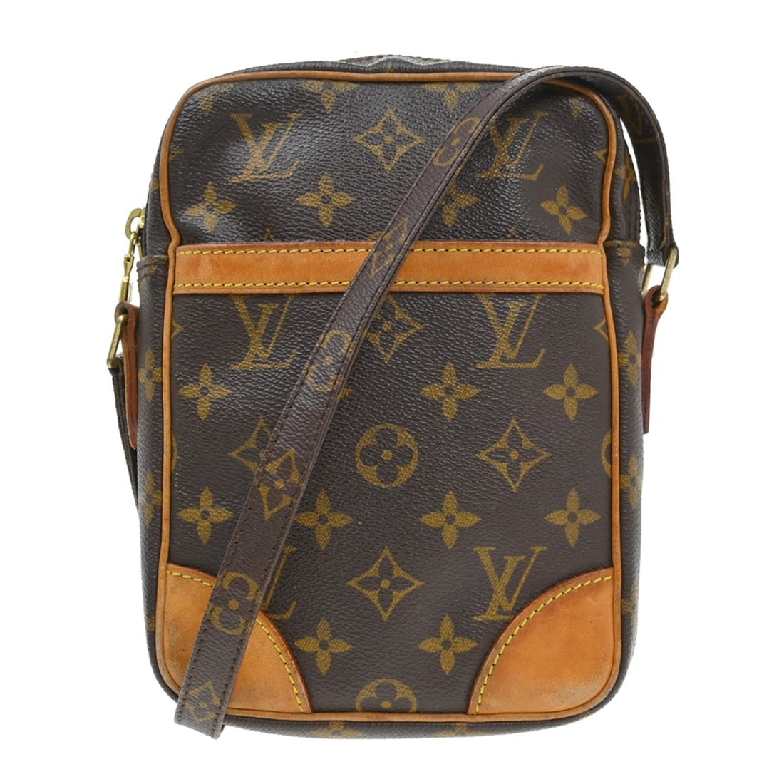 Louis Vuitton Danube Monogram Canvas Crossbody Bag M45266 SD0030: Louis Vuitton Danube Monogram Canvas Crossbody Bag M45266 SD0030 Vintage Louis Vuitton Danube shoulder bag in Monogram canvas with leather trim and an adjustable crossbody strap. This zip-top bag feat