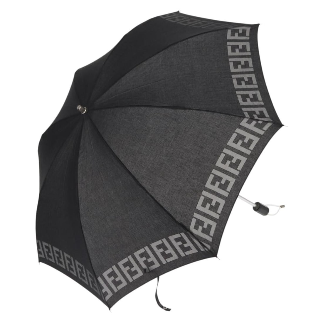 Black Nylon Umbrella with Zucca Canvas by Fendi: Black Nylon Umbrella with Zucca Canvas by Fendi This FENDI Zucca umbrella features a black nylon exterior accented with Zucca canvas. Made in Italy, it offers a rib length of approximately 65 cm (25.6