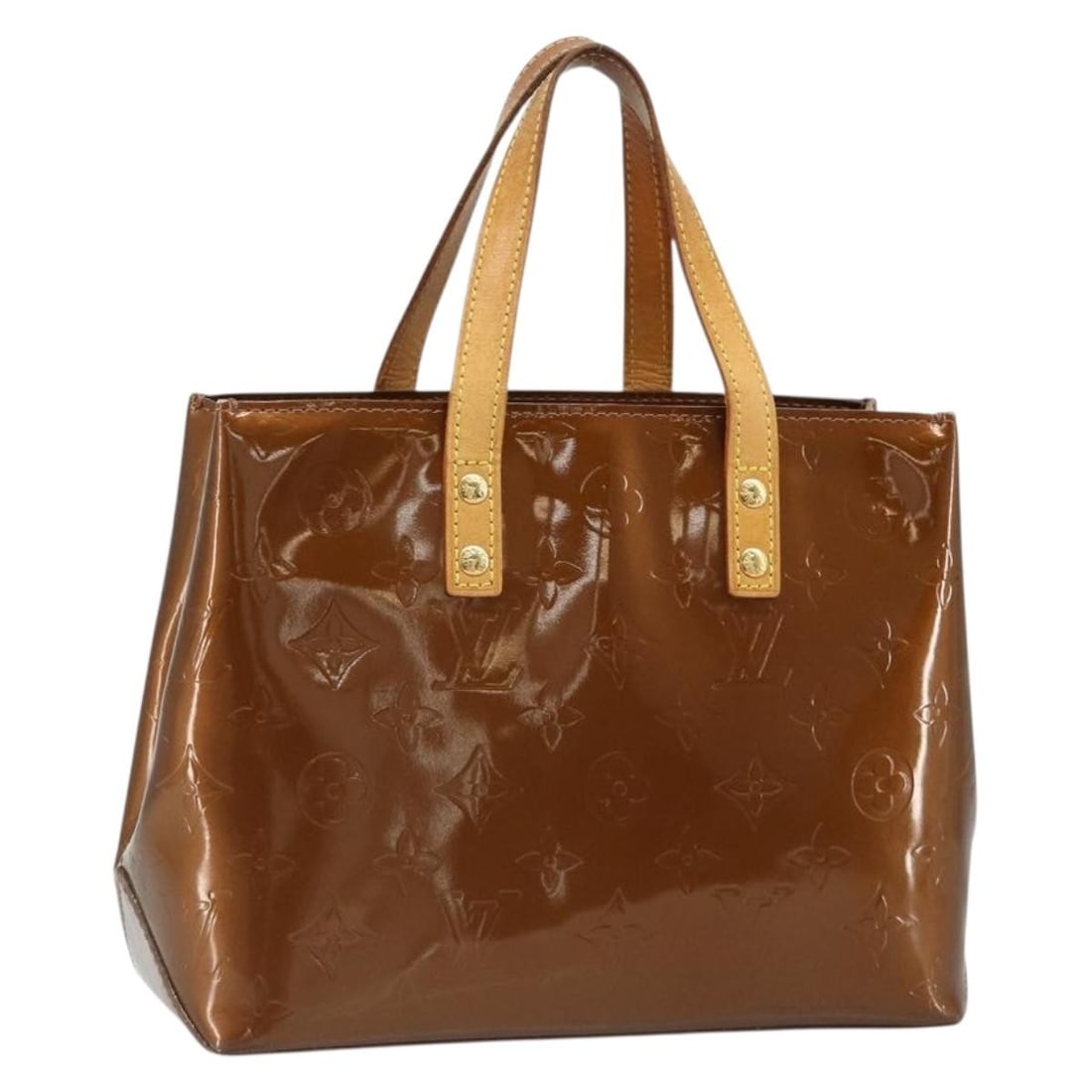 Louis Vuitton M91146 Reade PM Bronze Monogram Vernis Patent Leather Handbag: Louis Vuitton M91146 Reade PM Bronze Monogram Vernis Patent Leather Handbag Louis Vuitton Monogram Vernis Reade PM hand bag in bronze patent leather, made in France. This women's bag is identified as 