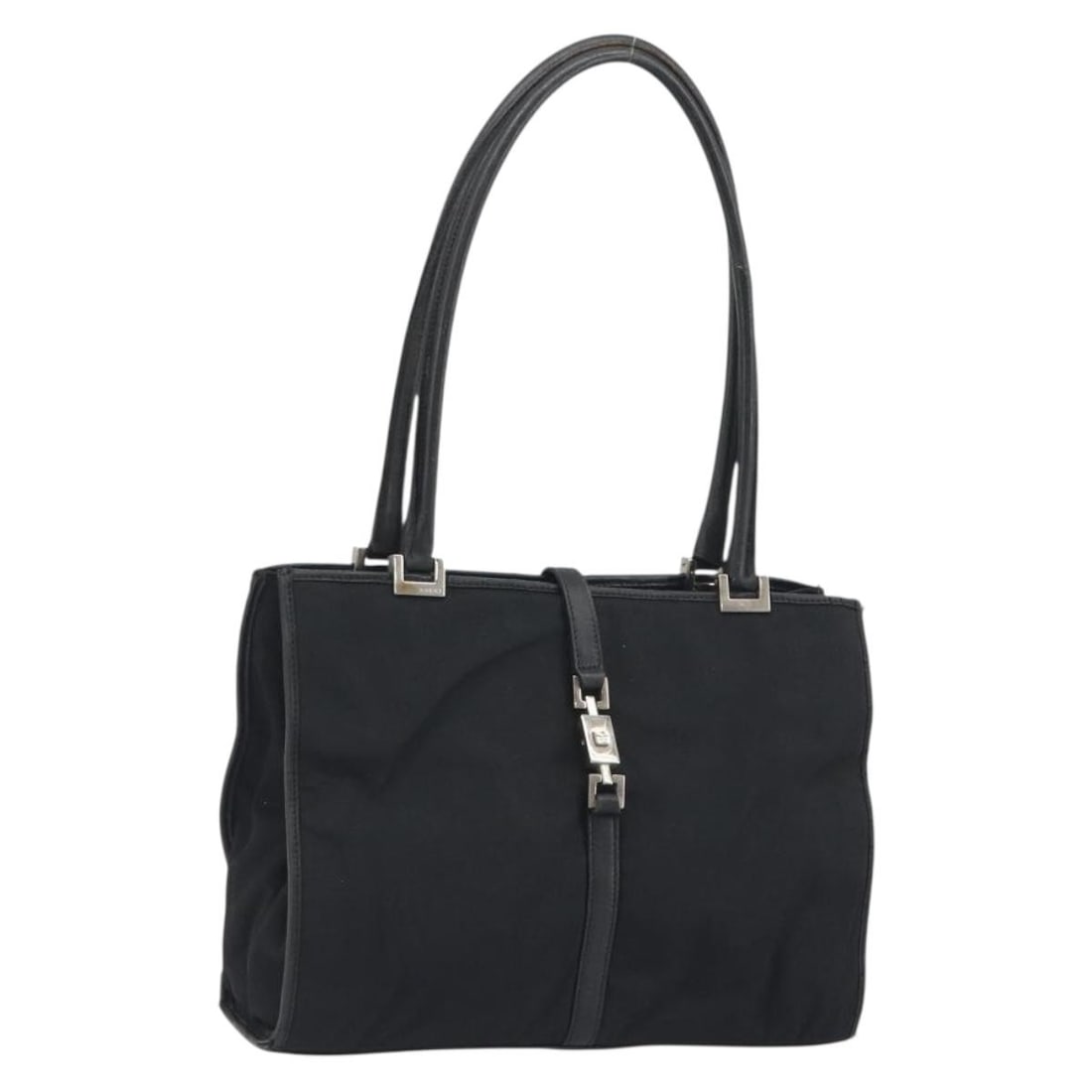 Gucci Jackie Black Tote Handbag Silver Tone 002 1073: Gucci Jackie Black Tote Handbag Silver Tone 002 1073 A Gucci Jackie tote bag in black and silver, made in Italy. This tote bag measures approximately W29 x H23 x D7 cm with a handle drop of about 25 c