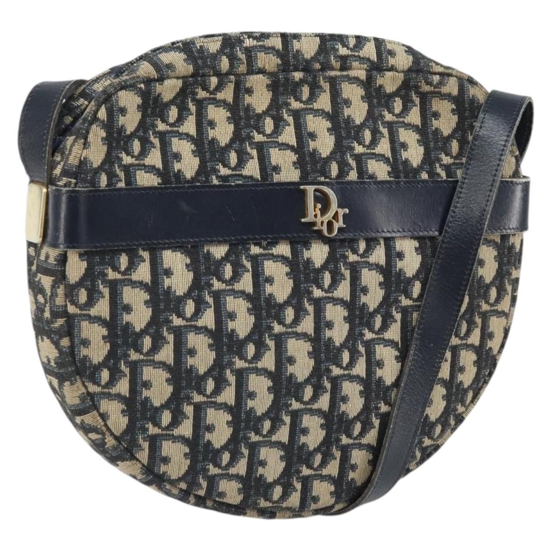 Christian Dior Navy Gold Trotter Canvas Shoulder Bag for Women: Christian Dior Navy Gold Trotter Canvas Shoulder Bag for Women This Christian Dior shoulder bag features the iconic Trotter canvas in navy with gold accents. Designed for women, it offers a compact an