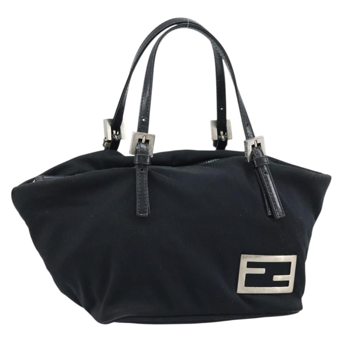 FENDI Black Silver Nylon Hand Bag Made in Italy: FENDI Black Silver Nylon Hand Bag Made in Italy Authentic Fendi handbag in black nylon with silver-tone accents, made in Italy. This women's handbag is offered without the original box or dust bag and