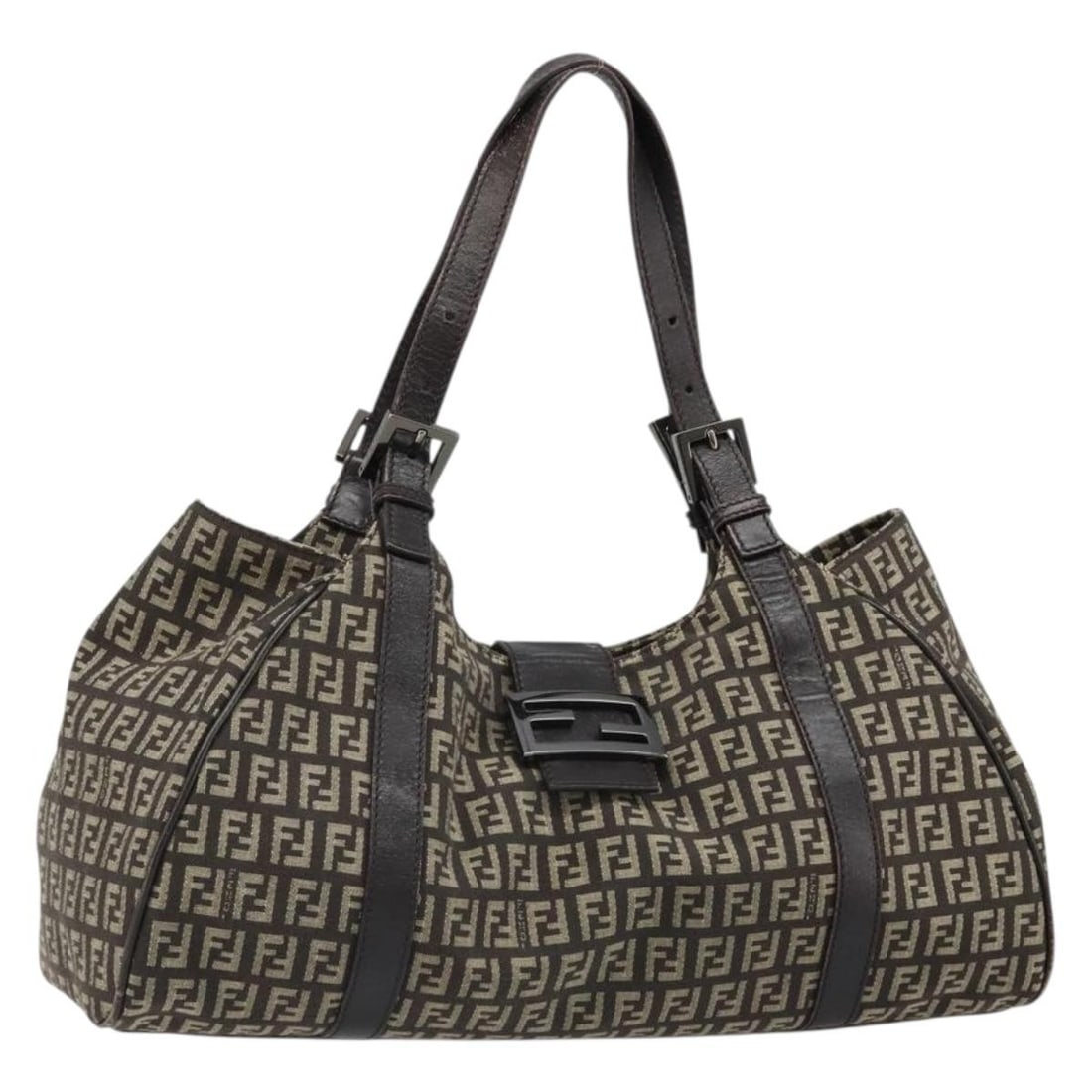 FENDI Zucchino Canvas Hand Bag in Silver Brown: FENDI Zucchino Canvas Hand Bag in Silver Brown Authentic FENDI hand bag in silver and brown Zucchino canvas. This women's bag is made in Italy and features a structured handheld design with a handle d