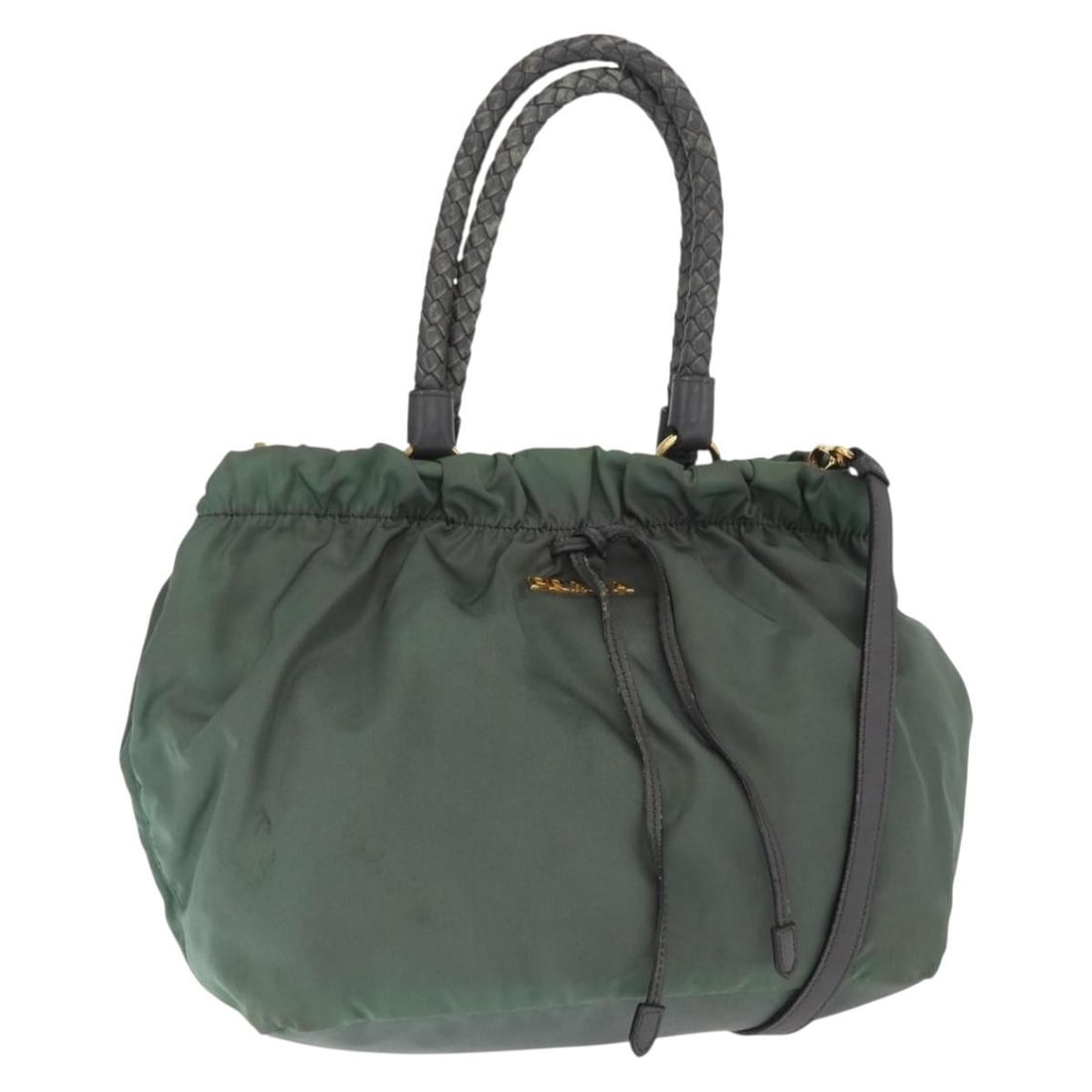 Khaki Gold Nylon PRADA Tote Bag with Detachable Shoulder Strap: Khaki Gold Nylon PRADA Tote Bag with Detachable Shoulder Strap This PRADA tote bag is crafted from khaki nylon with gold-tone accents and offers a versatile 2-way carry option using either the top han