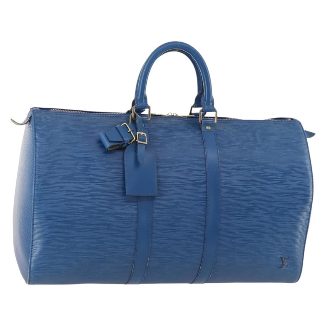 Blue Epi Leather Keepall 45 Boston Bag by Louis Vuitton M42975: Blue Epi Leather Keepall 45 Boston Bag by Louis Vuitton M42975 This Louis Vuitton Epi Keepall 45 Boston Bag features blue Epi leather and is designed for women. Made in France, this bag includes a nam