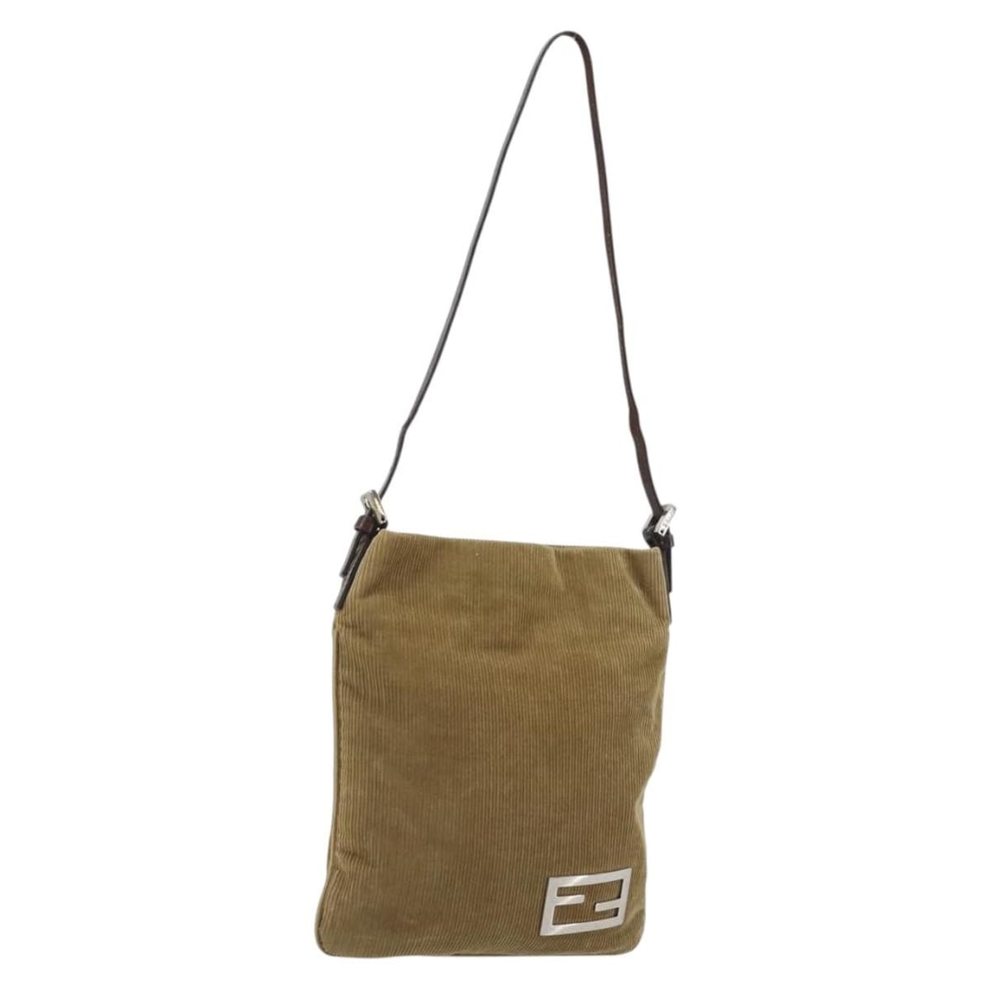 Fendi Beige Corduroy Shoulder Bag Silver Tone Italy (1 of 18)