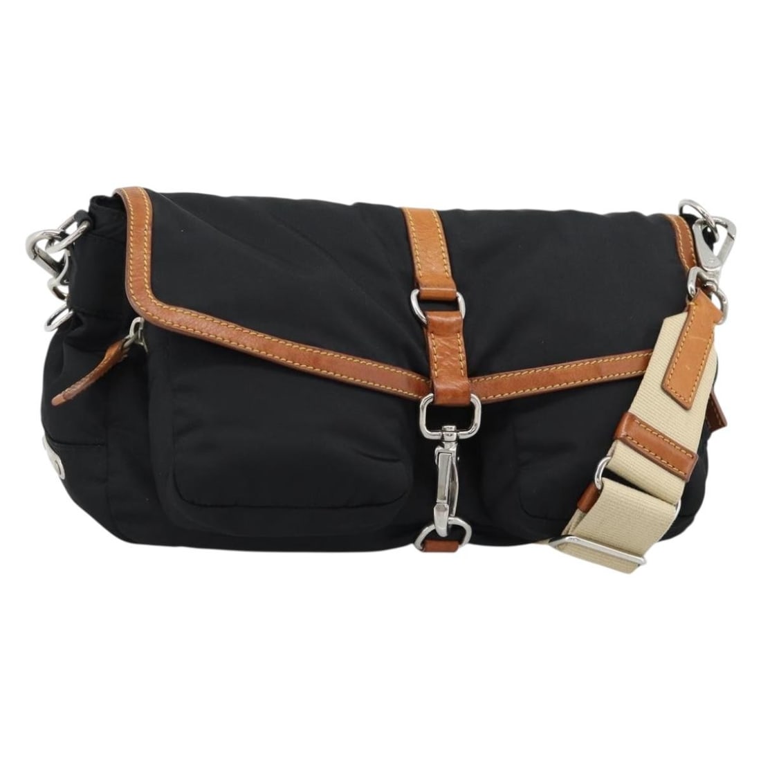 Miu Miu Black Nylon Shoulder Bag Silver Tone Hardware: Miu Miu Black Nylon Shoulder Bag Silver Tone Hardware Miu Miu shoulder bag in black and silver nylon, made in Italy. The bag has a shoulder strap with an approximate drop of 24 to 40 cm and measures a