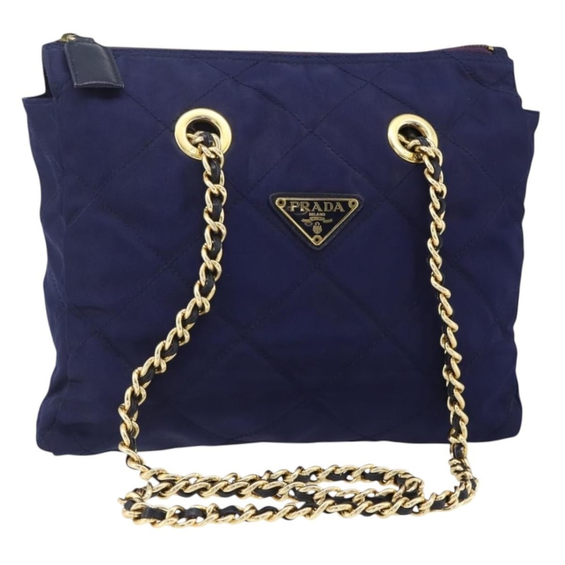 PRADA Nylon Shoulder Bag Purple with Gold Chain Made in Italy: PRADA Nylon Shoulder Bag Purple with Gold Chain Made in Italy Prada chain shoulder bag in purple nylon with gold-tone accents. Made in Italy, this women's shoulder bag is offered without the original 