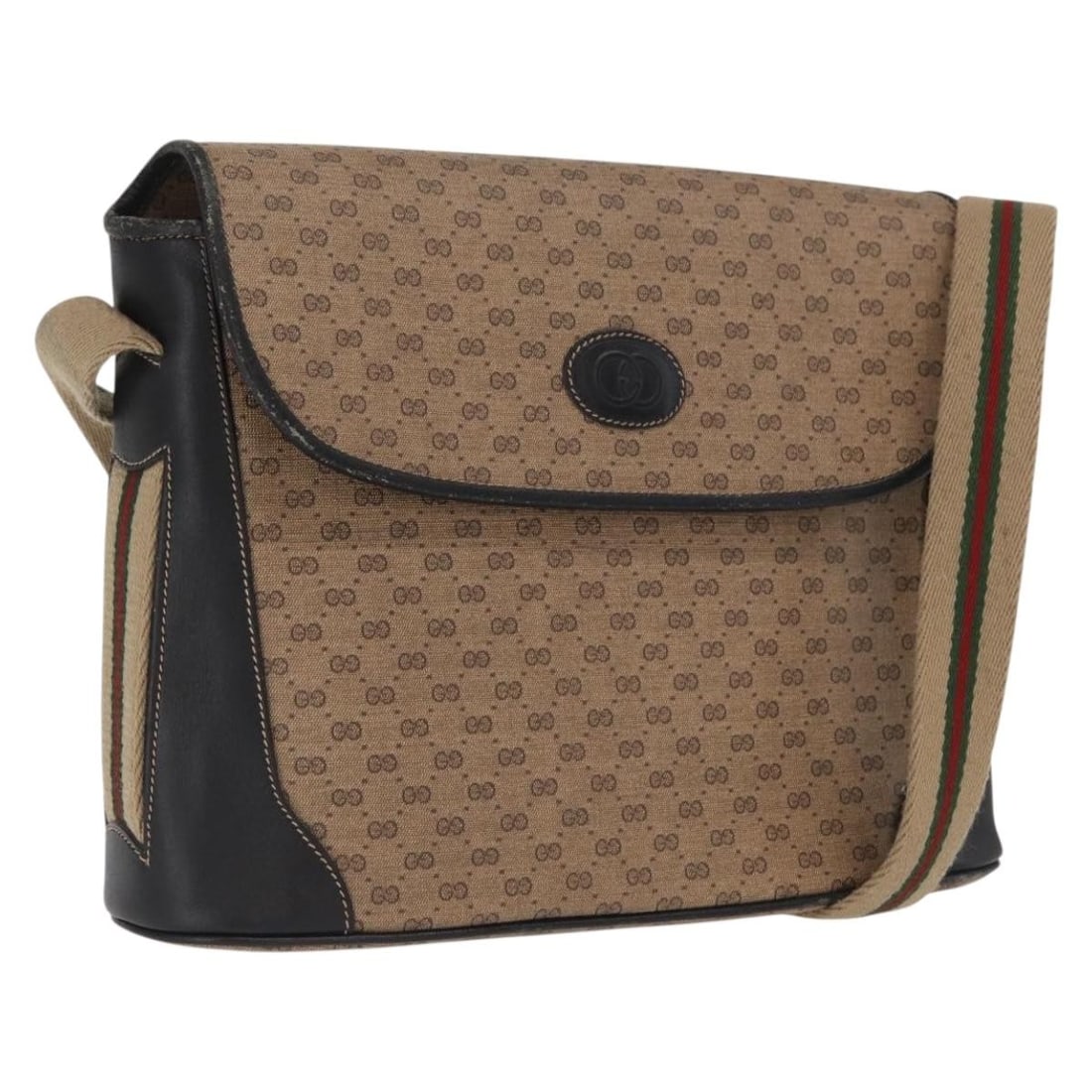 Gucci Micro GG Supreme Sherry Web Shoulder Bag Beige PVC Leather: Gucci Micro GG Supreme Sherry Web Shoulder Bag Beige PVC Leather Gucci shoulder bag in beige and silver, made from PVC leather and Micro Small GG canvas. It measures approximately 11.0 x 8.3 x 2.8 inc