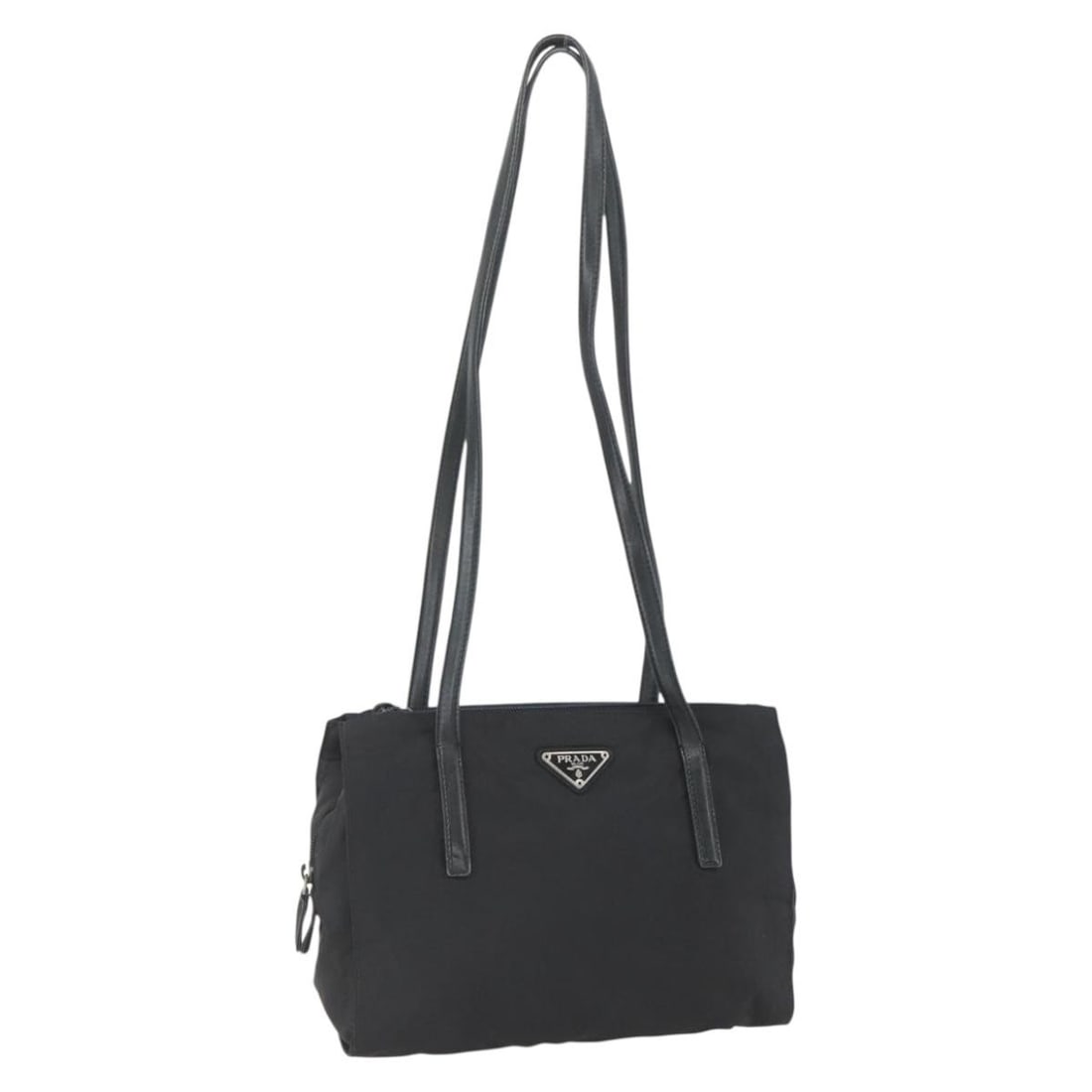 Prada black nylon tote bag silver trim Italy: Prada black nylon tote bag silver trim Italy This PRADA tote bag is crafted from black nylon with silver-tone accents and is designed for women. Made in Italy, it features a spacious interior and prac