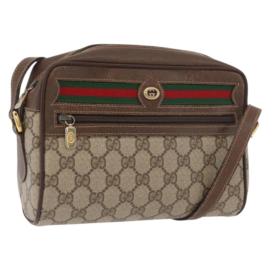 GUCCI Sherry Line GG Supreme PVC Shoulder Bag Beige 56 02 087: GUCCI Sherry Line GG Supreme PVC Shoulder Bag Beige 56 02 087 Gucci GG Supreme Web Sherry Line shoulder bag in beige PVC leather and GG canvas. Made in Italy, this women's bag features a compact shoul