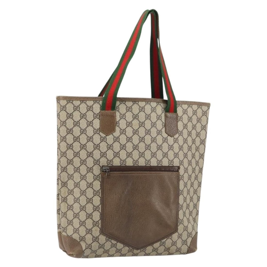 GUCCI GG Supreme Web Tote Bag Beige Red PVC Italy Auth: GUCCI GG Supreme Web Tote Bag Beige Red PVC Italy Auth Introducing the GUCCI GG Supreme Web Sherry Line Tote Bag, a stylish and functional accessory perfect for everyday use. Crafted in Italy, this to