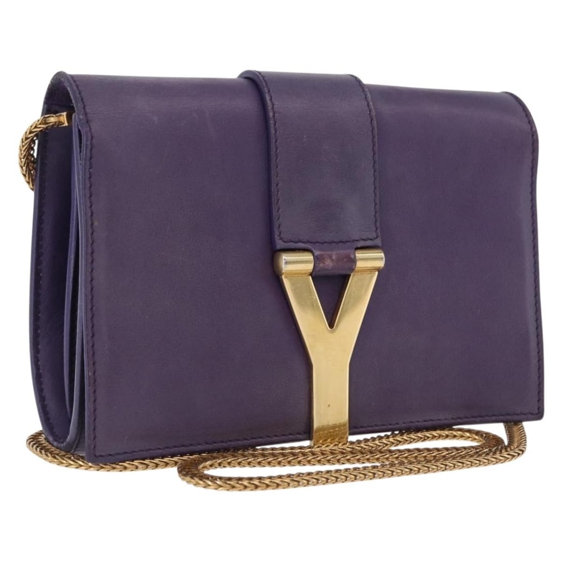 SAINT LAURENT Y Line Small Leather Shoulder Bag Purple Italy: SAINT LAURENT Y Line Small Leather Shoulder Bag Purple Italy Saint Laurent Classic Y Line Chain Satchel in small size, made of leather in purple with gold-tone accents. This shoulder bag is made in It