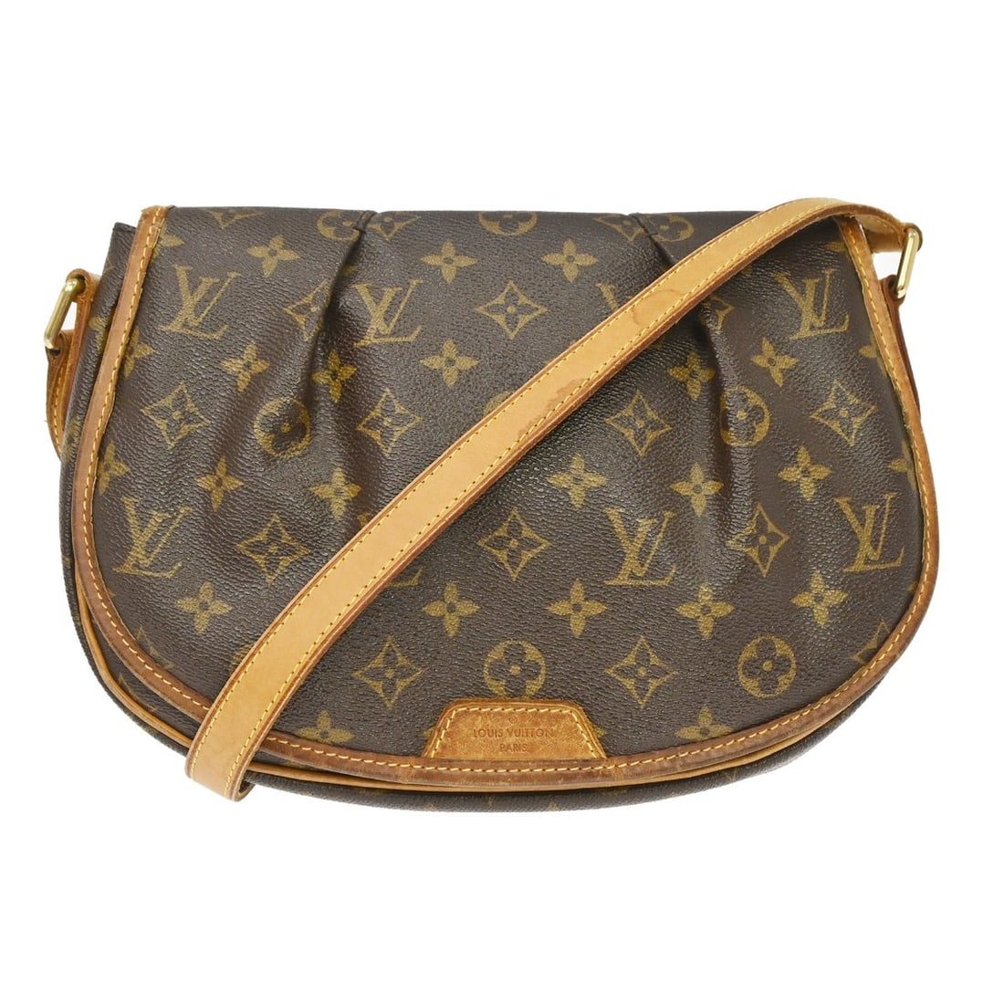 Louis Vuitton Menilmontant PM Monogram Canvas Crossbody Flap Bag: Louis Vuitton Menilmontant PM Monogram Canvas Crossbody Flap Bag Louis Vuitton Menilmontant PM shoulder bag in brown Monogram canvas with leather trim and a flap closure. This vintage bag features a c