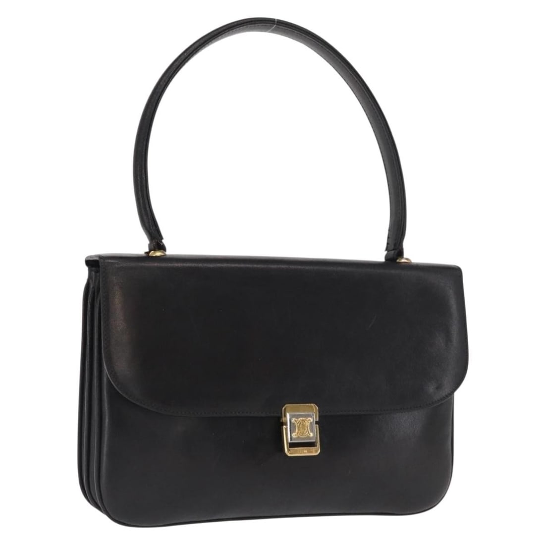 Celine Black Leather Shoulder Bag Gold Accents Made in Italy: Celine Black Leather Shoulder Bag Gold Accents Made in Italy This CELINE shoulder bag is crafted from black leather with gold-tone accents, designed for women. The bag features a compact silhouette wi