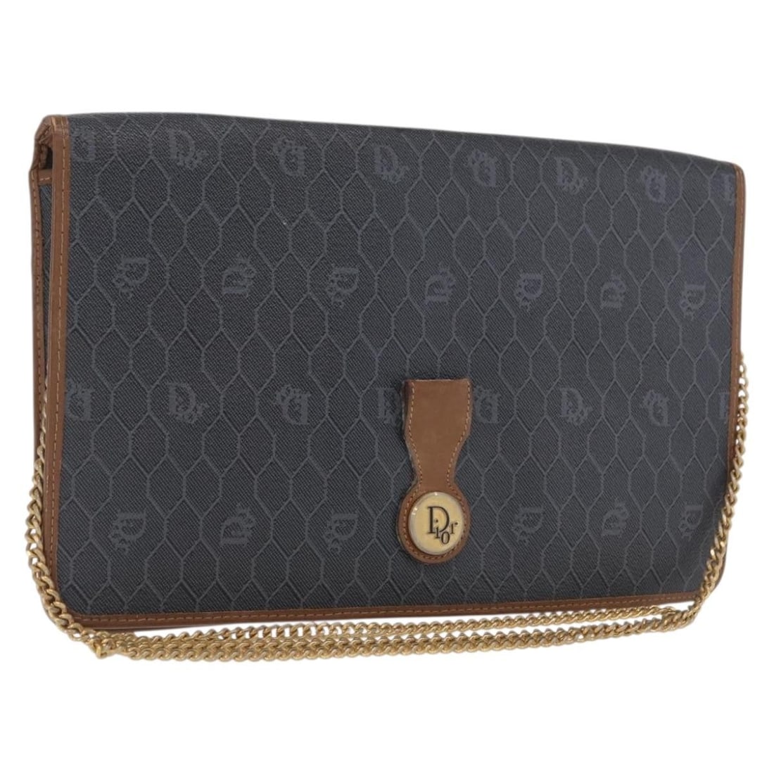 Christian Dior Honeycomb Pattern Black PVC Chain Strap Shoulder Bag Gold Details: Christian Dior Honeycomb Pattern Black PVC Chain Strap Shoulder Bag Gold Details This Christian Dior Honeycomb Canvas chain shoulder bag is crafted from black PVC leather with gold accents. Featuring 