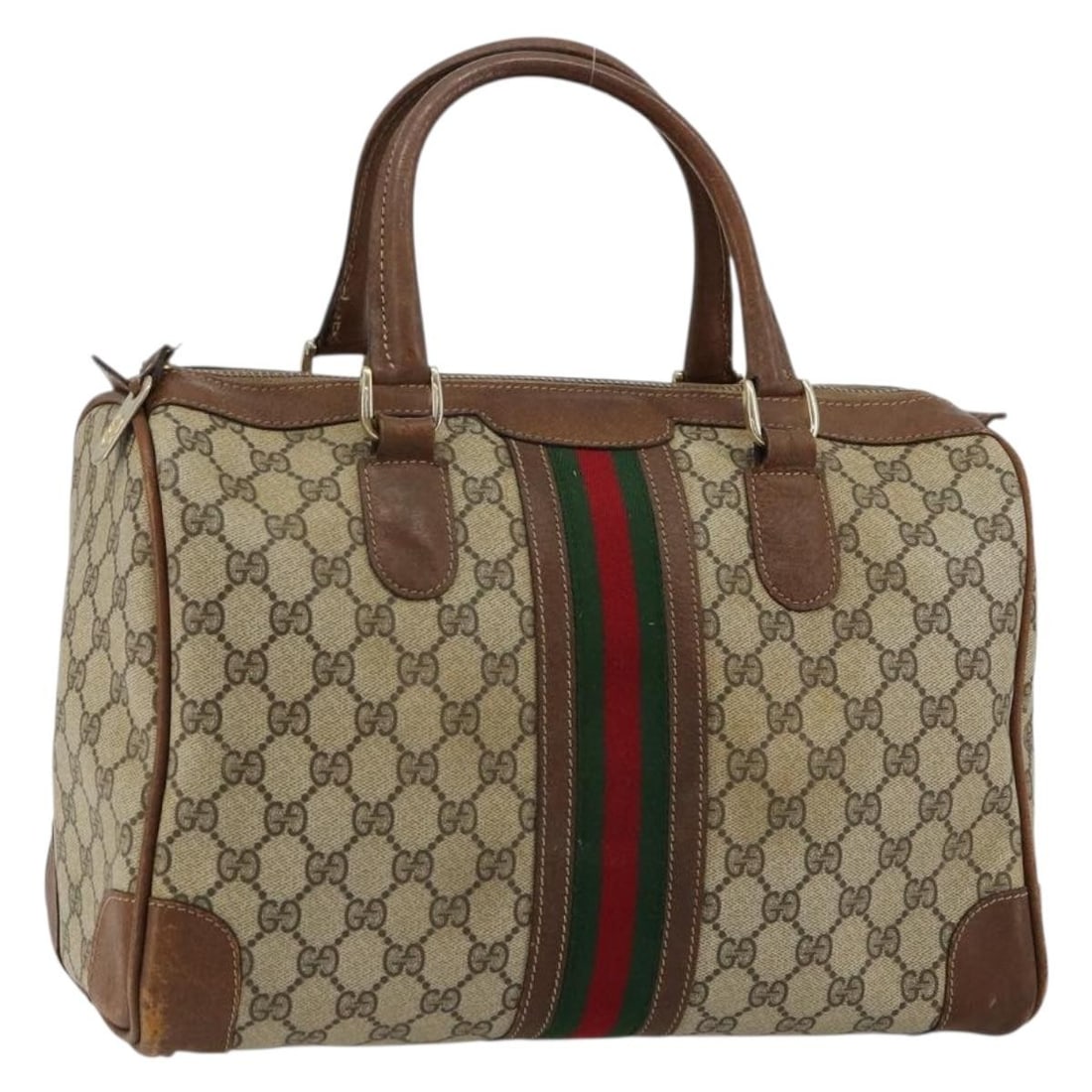 Gucci Sherry Line GG Supreme Boston Bag Beige Gold: Gucci Sherry Line GG Supreme Boston Bag Beige Gold This is a GUCCI GG Supreme Web Sherry Line Boston Bag crafted from beige and gold PVC leather with GG canvas accents. Designed for women, this stylis