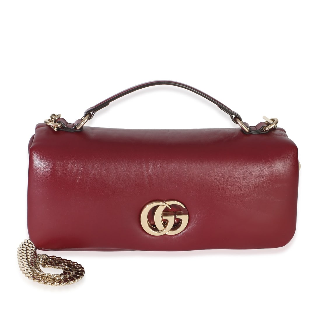 Gucci Milano Small Lambskin Top Handle Shoulder Bag Burgundy: Gucci Milano Small Lambskin Top Handle Shoulder Bag Burgundy A Gucci Milano small top handle shoulder bag crafted in burgundy lambskin leather with a push-lock closure and champagne gold-tone hardware