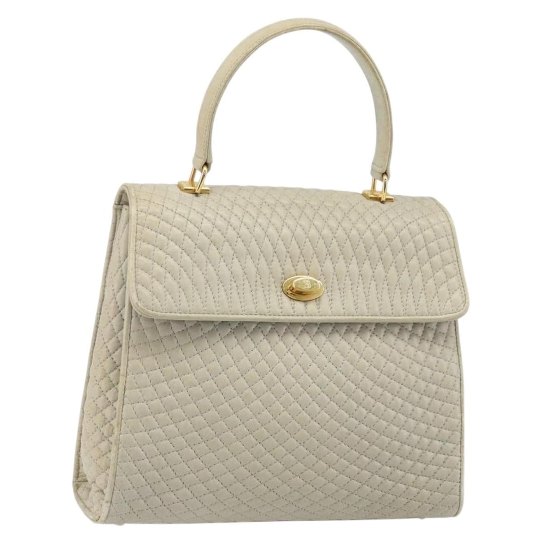 Bally Ivory Leather Gold Accent Women's Handbag: Bally Ivory Leather Gold Accent Women's Handbag This BALLY women's handbag features an ivory and gold leather exterior with a structured silhouette. The bag offers a roomy interior and a handle drop o