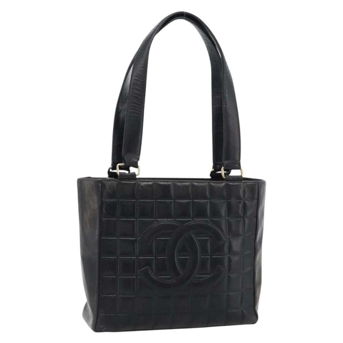 CHANEL Choco Bar Leather Handbag Black Gold with Guarantee Card: CHANEL Choco Bar Leather Handbag Black Gold with Guarantee Card Chanel Choco Bar handbag in black leather with gold-tone CC detailing. This women's handbag was made in Italy and includes a guarantee c