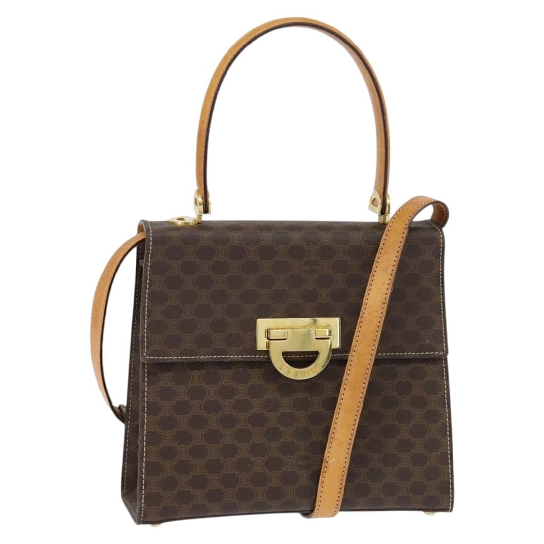 CELINE Macadam Canvas Hand Bag PVC Leather Brown Gold Auth Made in Italy: CELINE Macadam Canvas Hand Bag PVC Leather Brown Gold Auth Made in Italy This authentic CELINE Macadam Canvas Hand Bag combines stylish design with practicality. Crafted from durable PVC leather and f