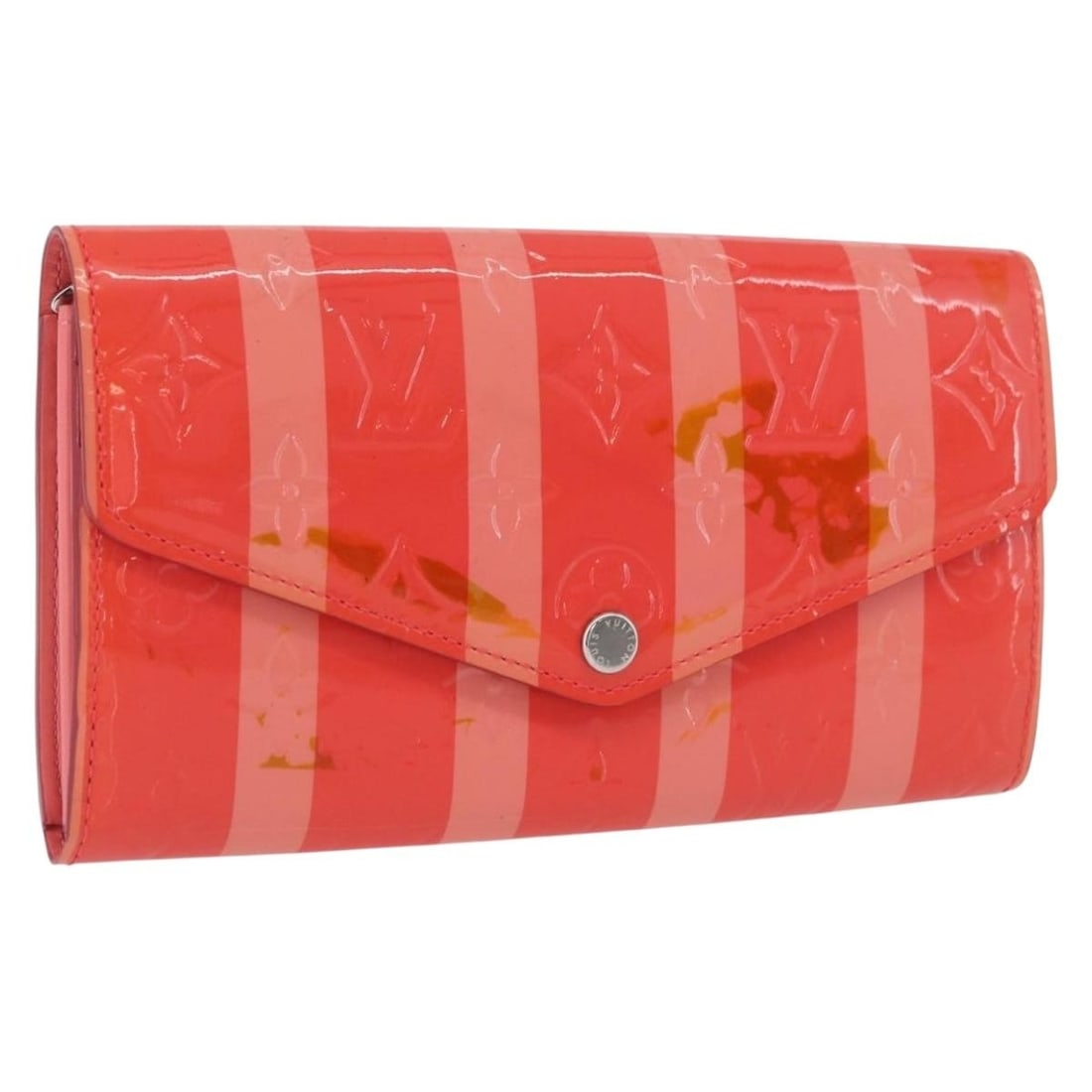 Louis Vuitton M58038 Sarah long wallet in Poppy Petal patent leather: Louis Vuitton M58038 Sarah long wallet in Poppy Petal patent leather Louis Vuitton Vernis Rayure Portefeuille Sarah long wallet in Poppy Petal patent leather. Made in France, this women's wallet is of