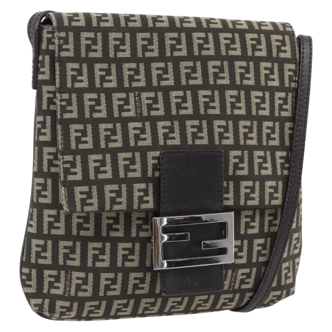 Fendi Mamma Baguette Shoulder Bag in Dark Brown Zucchino Canvas: Fendi Mamma Baguette Shoulder Bag in Dark Brown Zucchino Canvas Authentic FENDI Mamma Baguette shoulder bag in dark brown Zucchino canvas with silver-tone accents. This women's bag is made in Italy an