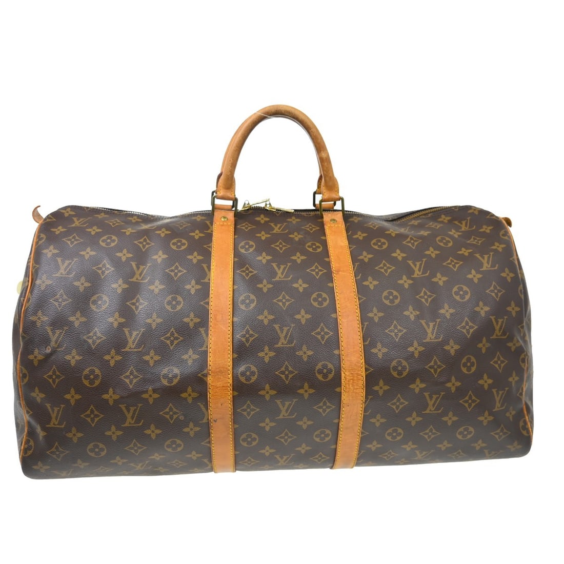 Vintage Louis Vuitton Keepall 55 Monogram Travel Duffle Bag M41424: Vintage Louis Vuitton Keepall 55 Monogram Travel Duffle Bag M41424 Louis Vuitton Keepall 55 travel handbag in Monogram canvas and leather, designed in a duffle style with a zip closure and double hand