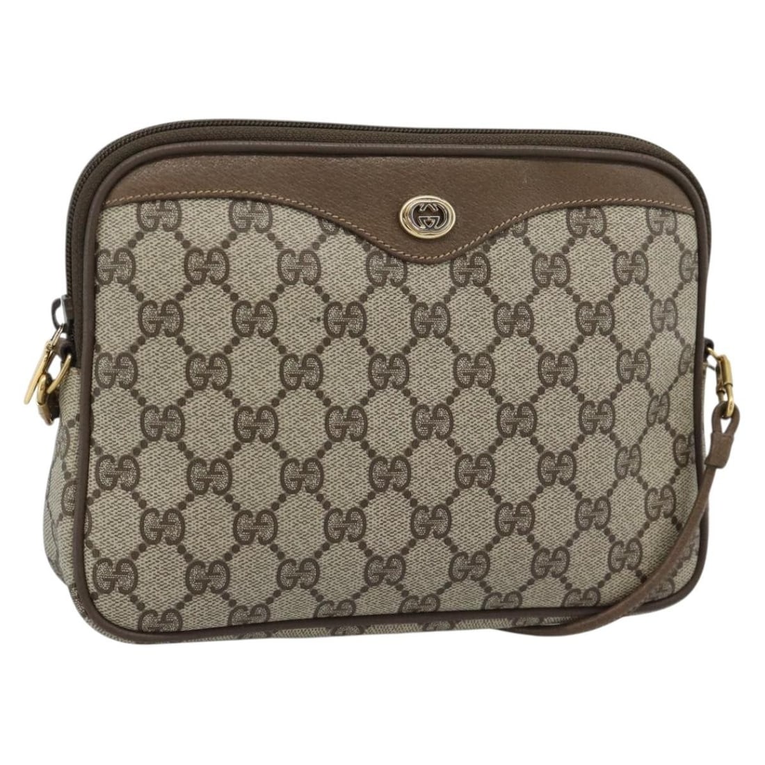 Gucci GG Supreme PVC Leather Shoulder Bag Beige Gold Tone: Gucci GG Supreme PVC Leather Shoulder Bag Beige Gold Tone A Gucci GG Supreme shoulder bag in beige with gold tone accents, made from PVC leather and crafted in Italy. The bag has a shoulder drop of ap