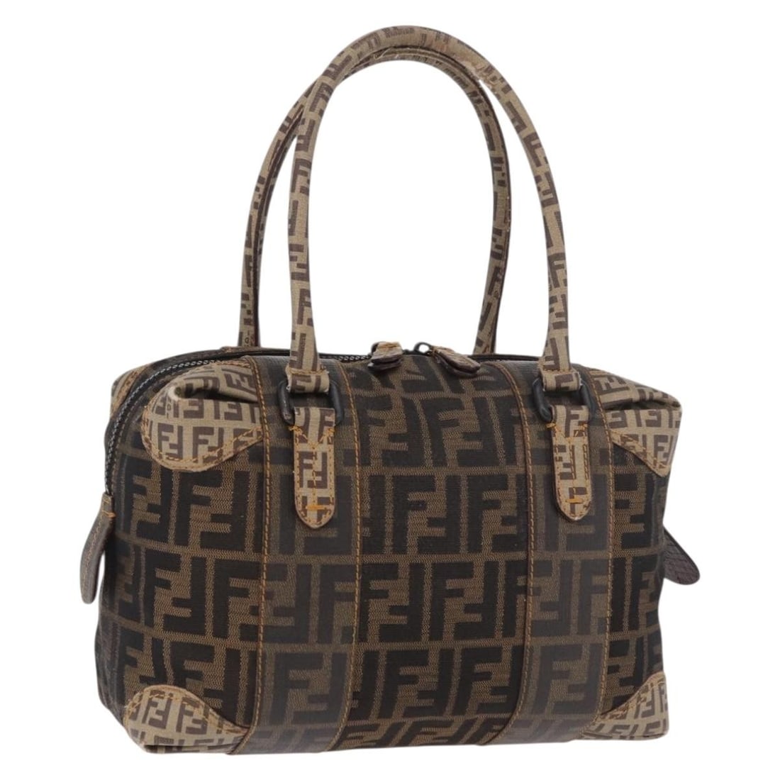 Fendi Zucca Canvas Boston Handbag Black Brown Made in Italy (1 of 18)