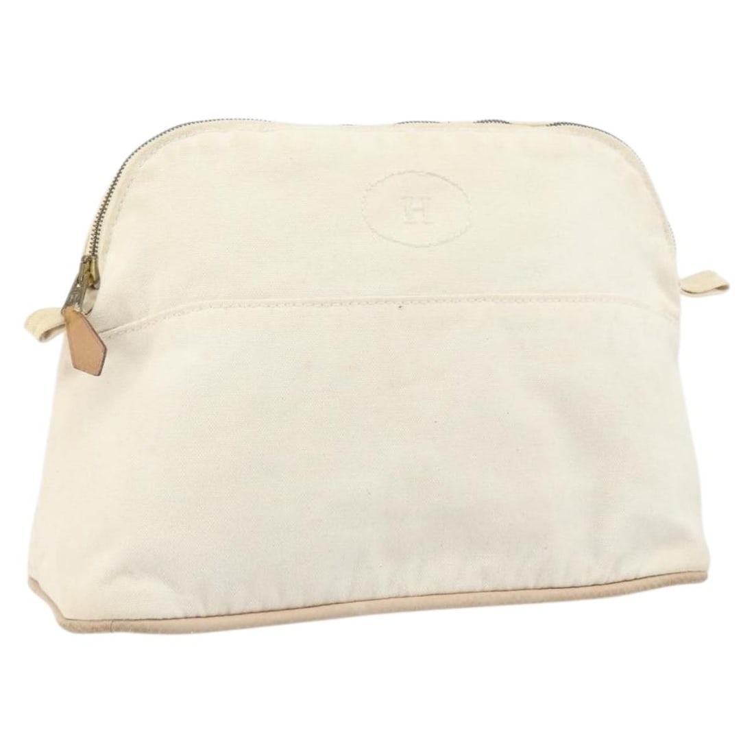 Hermes Bolide MM White Canvas Women's Pouch Made in France: Hermes Bolide MM White Canvas Women's Pouch Made in France This Hermes Bolide MM pouch features a white canvas exterior and is designed for women. The pouch was made in France and is heavily used, sho