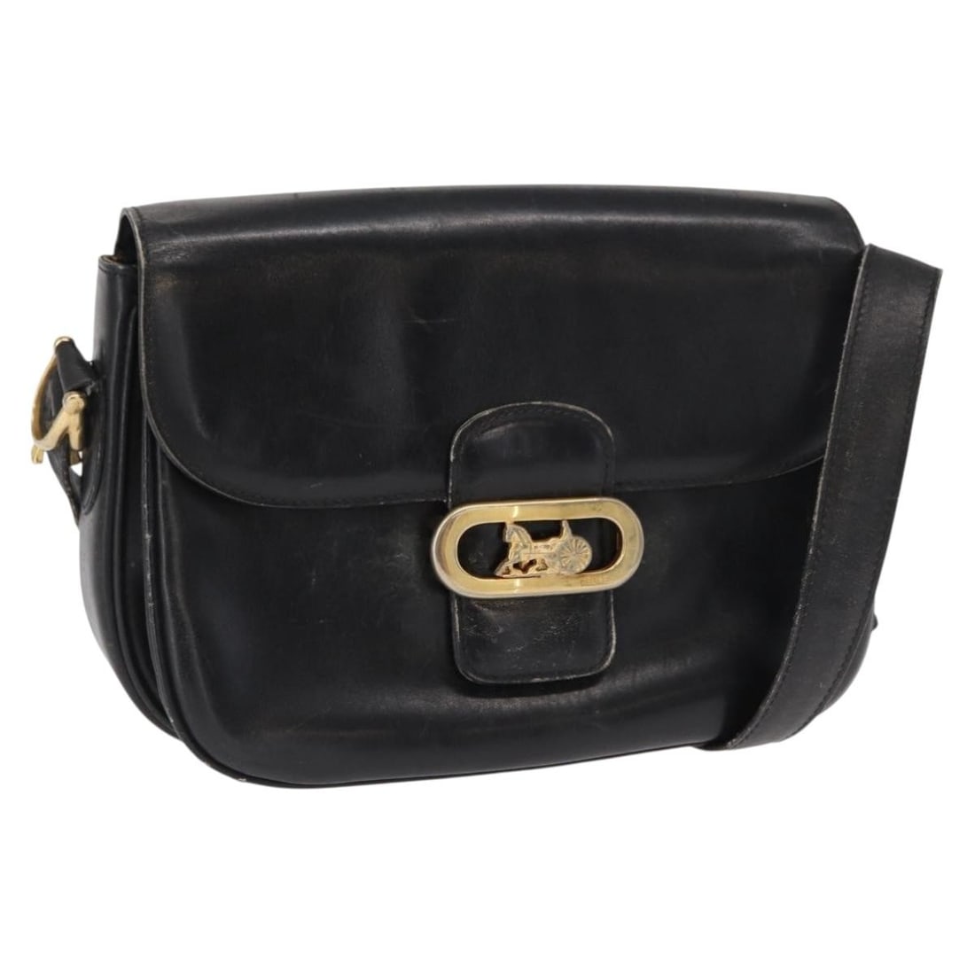 Celine Black Leather Shoulder Bag with Gold Accents Made in Italy: Celine Black Leather Shoulder Bag with Gold Accents Made in Italy This CELINE shoulder bag features a black and gold leather exterior and is crafted in Italy. The bag has a structured silhouette with 