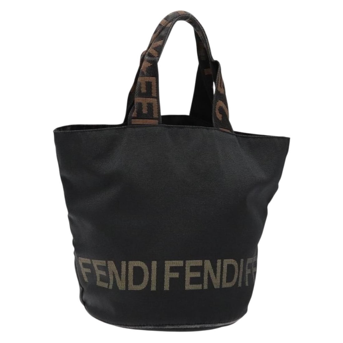 FENDI Canvas Hand Bag Black Brown Gold Made in Italy: FENDI Canvas Hand Bag Black Brown Gold Made in Italy This Fendi hand bag showcases a stylish blend of black, brown, and gold canvas, making it a versatile accessory for any wardrobe. The bag, crafted 