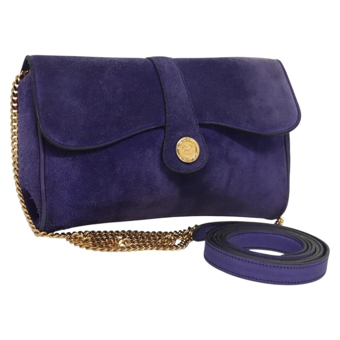 Celine Purple Suede Chain Strap Shoulder Bag Italy: Celine Purple Suede Chain Strap Shoulder Bag Italy This CELINE chain shoulder bag features a purple suede exterior and is designed for women. The bag includes a coordinating shoulder strap and offers 