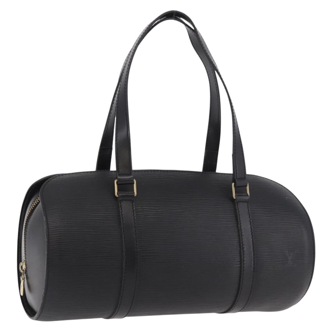 Louis Vuitton M52222 Soufflot Epi Leather Handbag with Pouch Black: Louis Vuitton M52222 Soufflot Epi Leather Handbag with Pouch Black Louis Vuitton Soufflot handbag in black Epi leather with pouch accessory. Made in France, this women's handbag shows heavy use with r