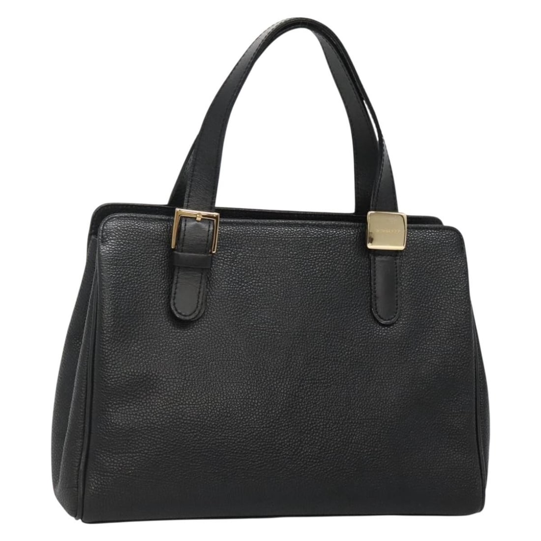 Black Leather Hand Bag BURBERRY Gold Tone Womens: Black Leather Hand Bag BURBERRY Gold Tone Womens Burberry leather hand bag in black and gold, designed for women. The bag measures approximately 29 cm wide, 20 cm high, and 10 cm deep, with a handle d